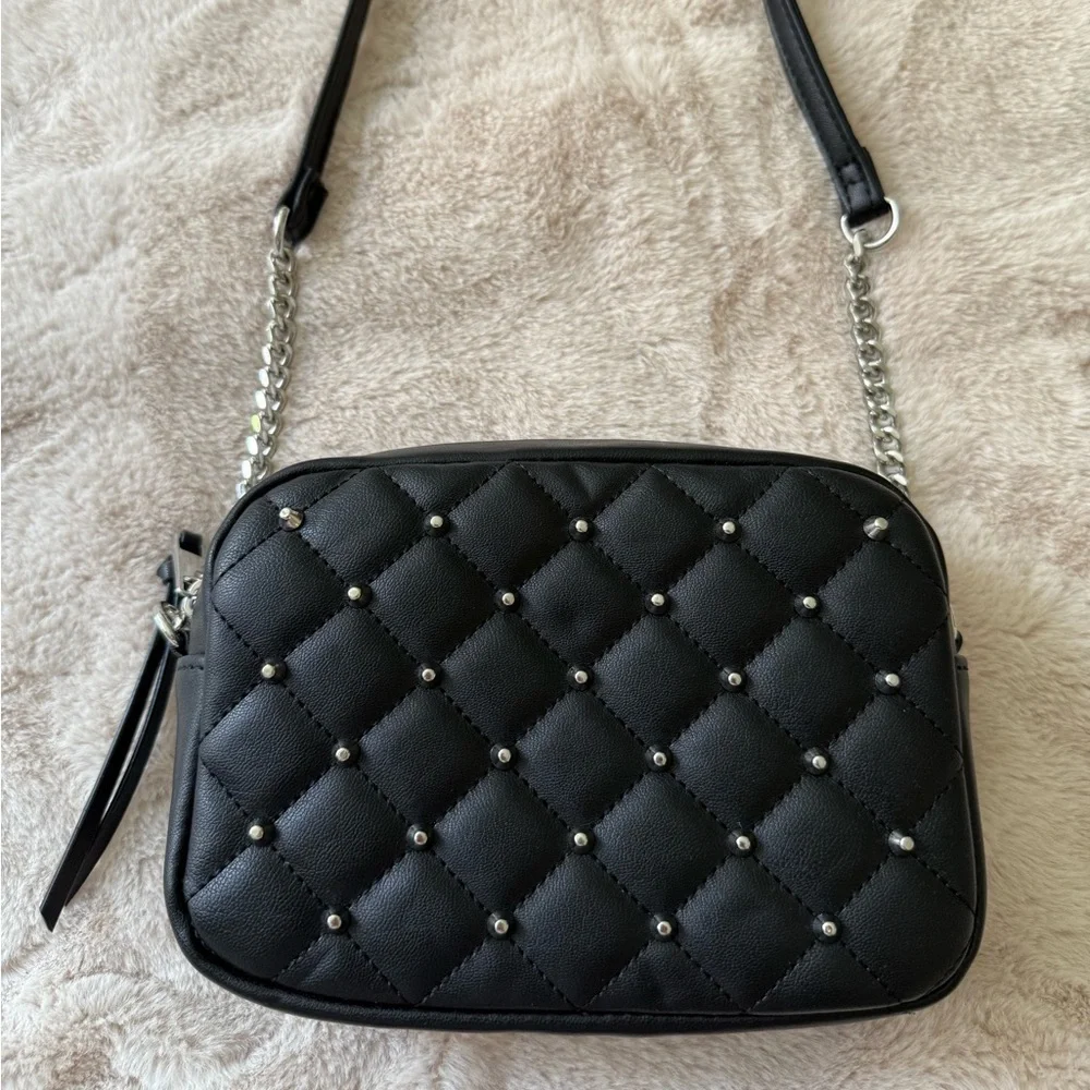 NWT Rebecca Minkoff Diamond Quilt Studded Top Zip Crossbody Bag Black
